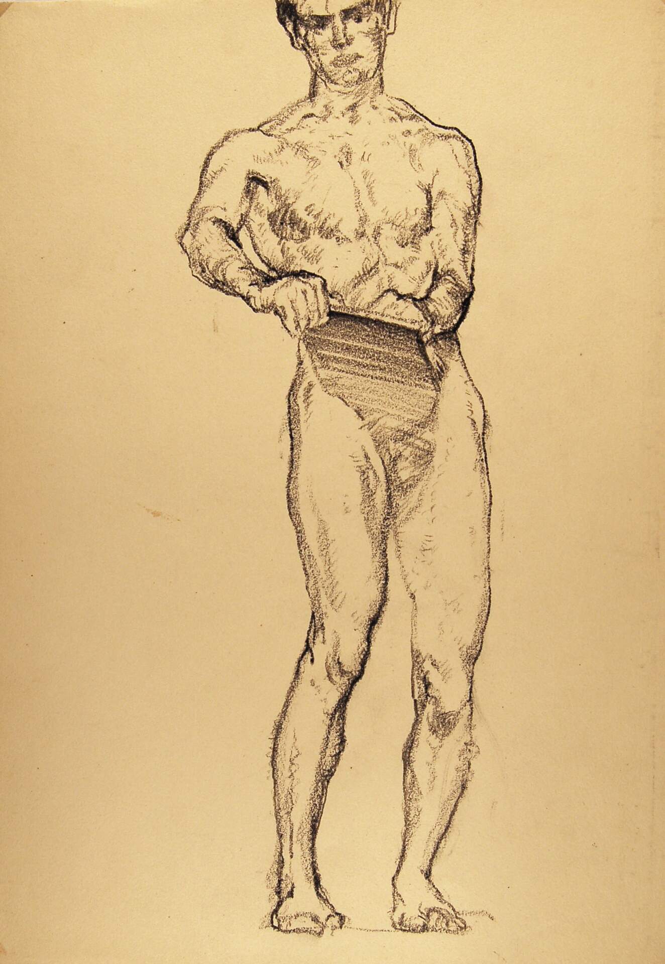 Male Nude Standing, Writing on Slate