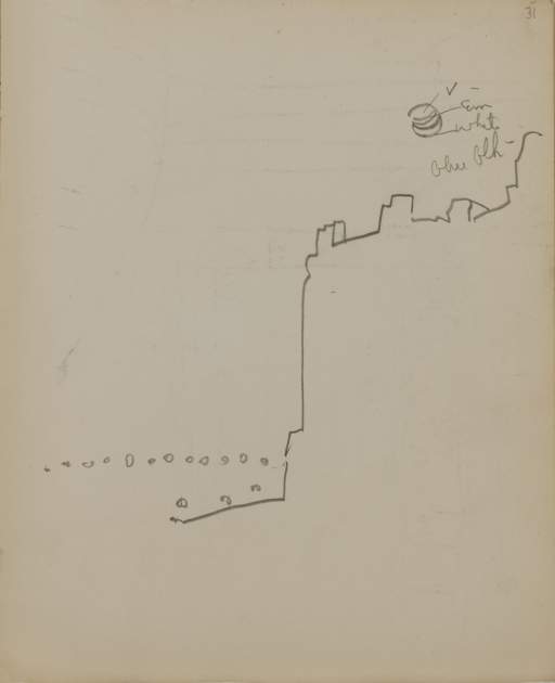 Untitled (sketch of moon and buildings)