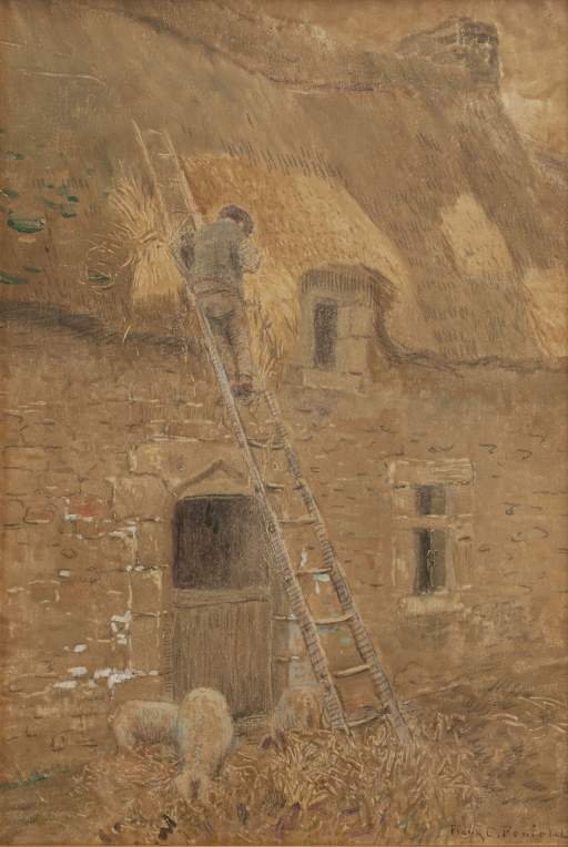 Untitled [Man thatching roof]