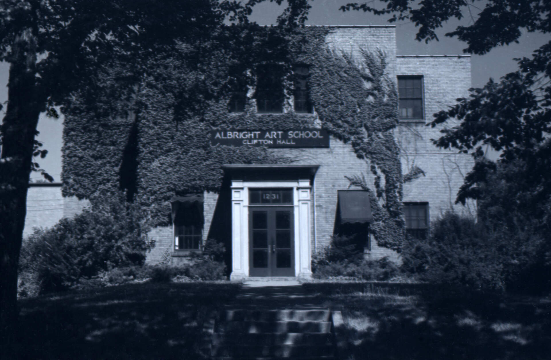Untitled photographic negative (Clifton Hall entrance of the Albright Art School)