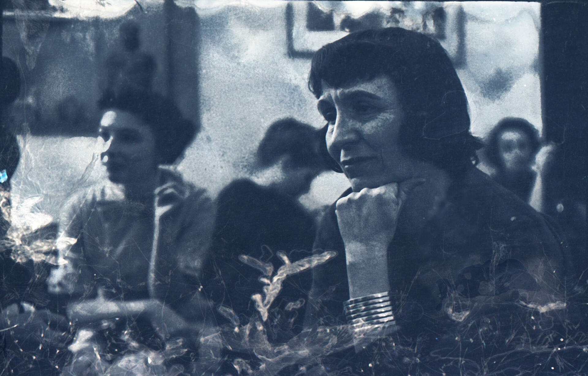Untitled photographic negative (Virginia Tillou at party or lecture)