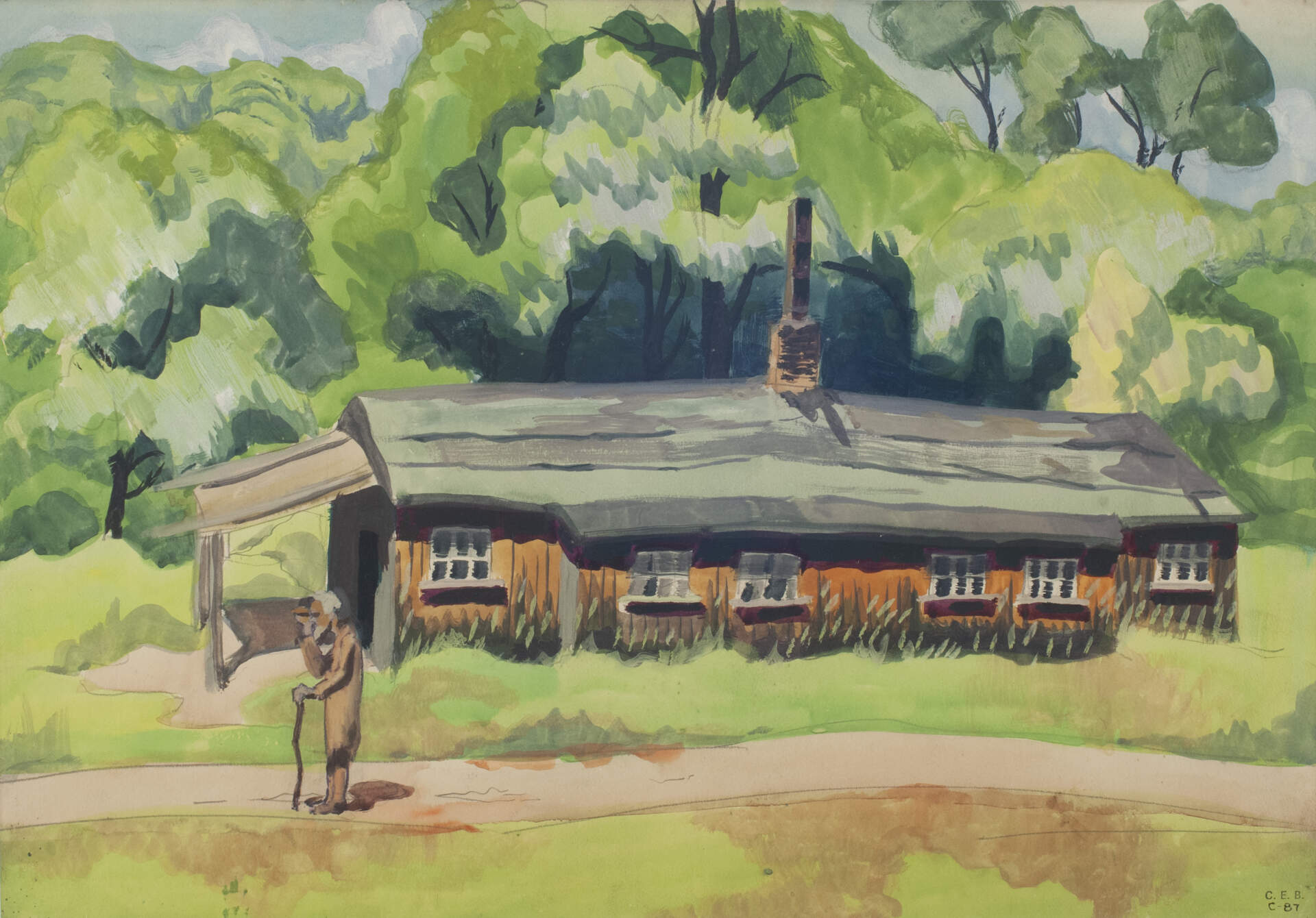 Rustic Building and Elderly Man