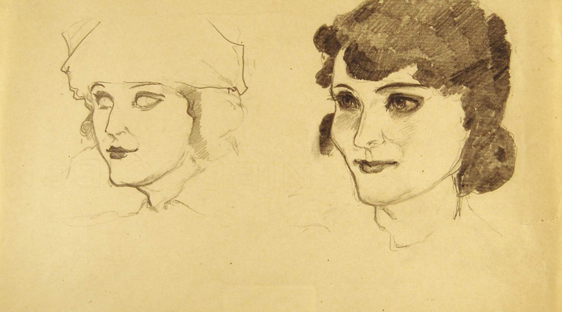 Outline Sketch and Full Drawing of Female Head