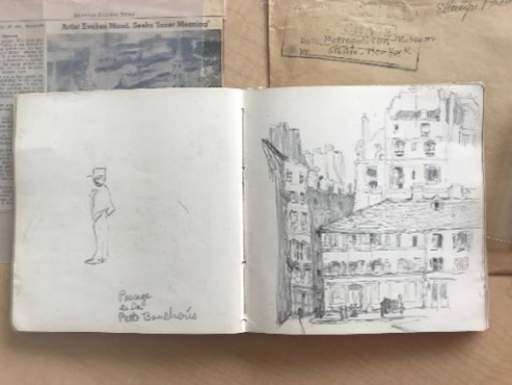 Travelogue sketchbook featuring S. S. Olympic, France, Switzerland and Italy