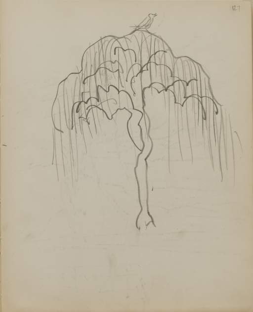 Untitled (sketch of a tree with bird)