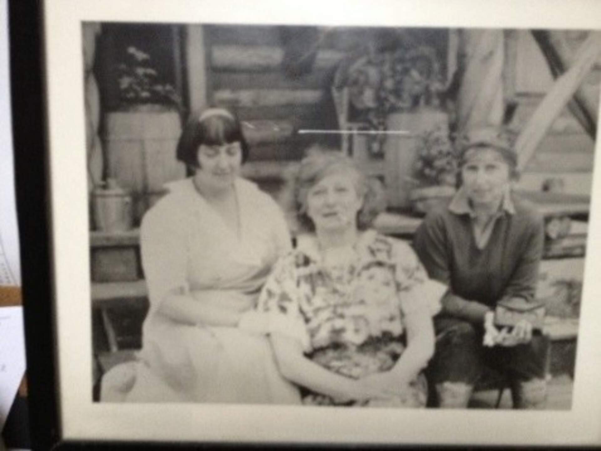 Left to right: Mabel Dodge Luhan, Frieda Lawrence, Lady Dorothy Brett at Mrs. Lawrence’s porch, Kiowa Ranch, San Cristobal, New Mexico, 1938