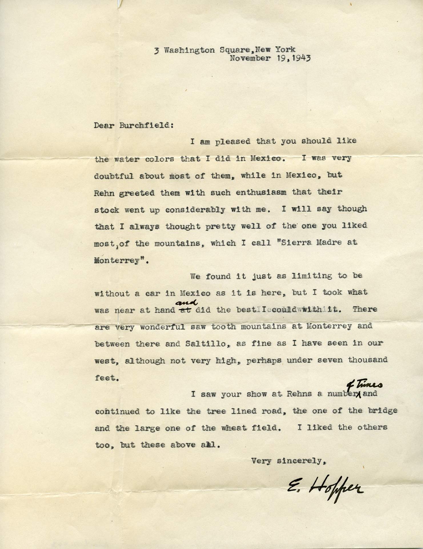 Letter to Charles E. Burchfield