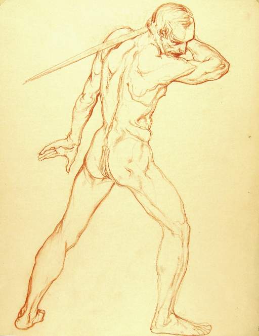 Backview of Male Nude With Sword