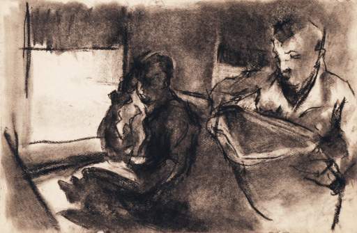 Untitled [interior with two soldiers]