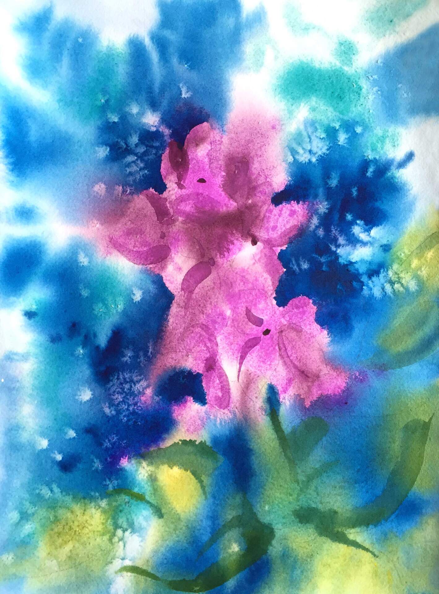 Watercolor inspired by Steina's Borealis, 1993 Video Projection