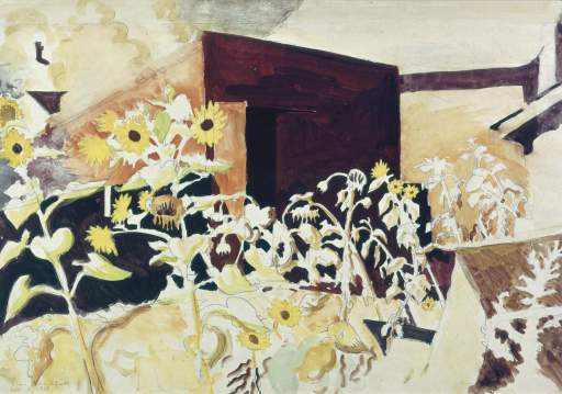 Sun-Flowers and Red-Barn