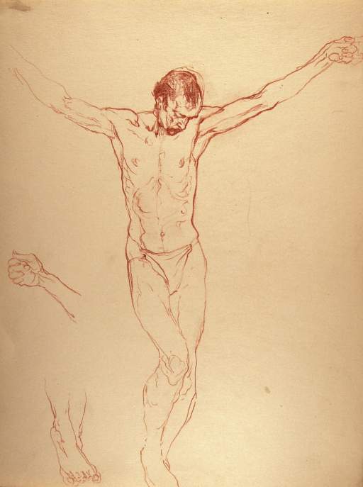 Male Nude with Sketch of Hand and Feet