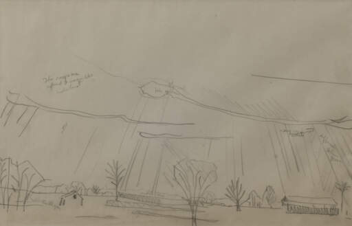 Untitled (Sun Rays Beneath Cloud over Farm Landscape)