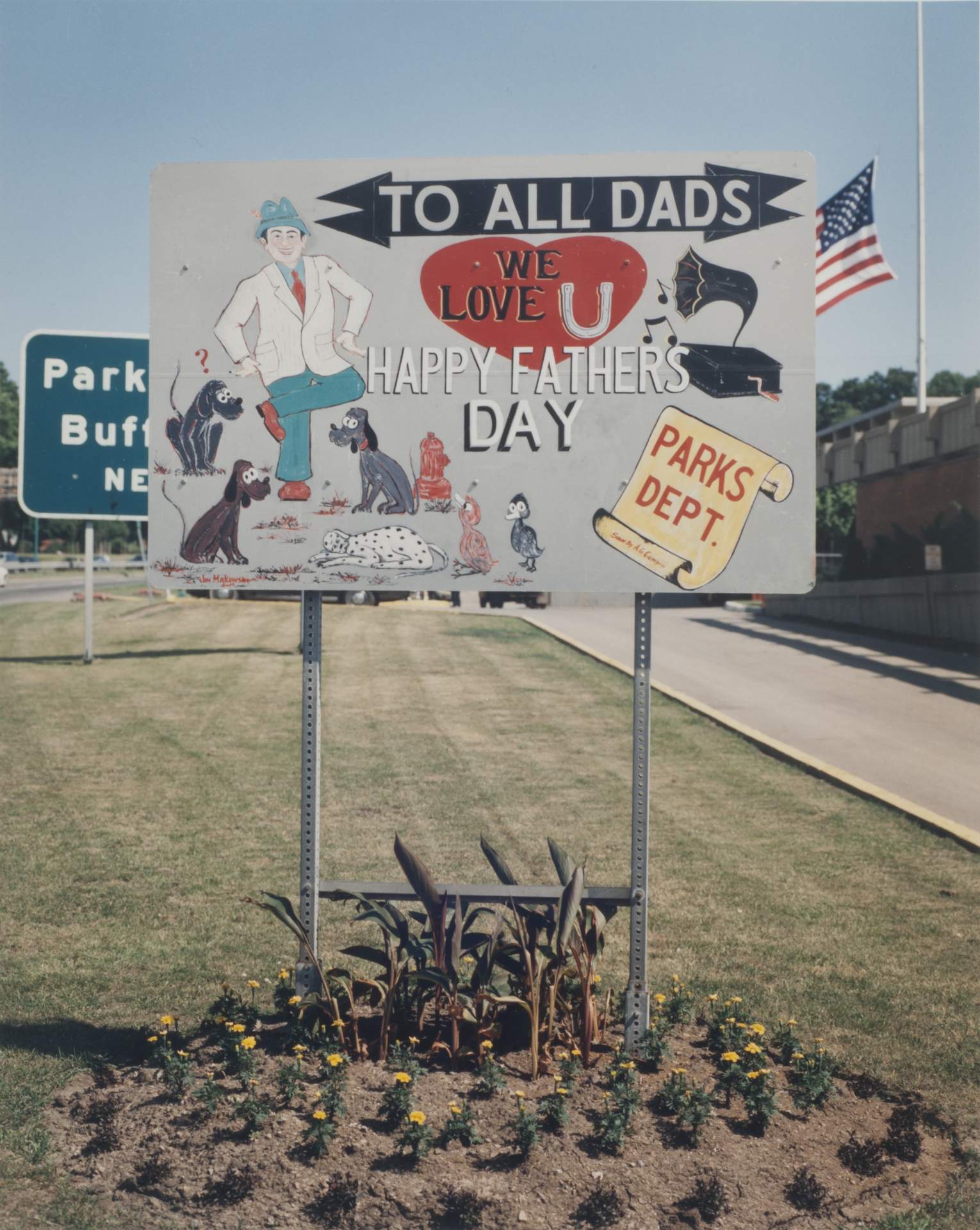 Angelo Campisi, Outdoor Father’s Day Sign, Buffalo Parks Department Headquarters, Scajaquada Expressway, Buffalo
