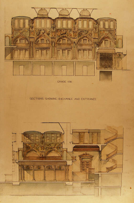 Grade 106 and SECTIONS SHOWING EXCHANGE AND ENTRANCE