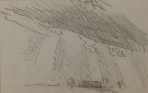 Untitled (Storm Cloud, Low Building with Trees)