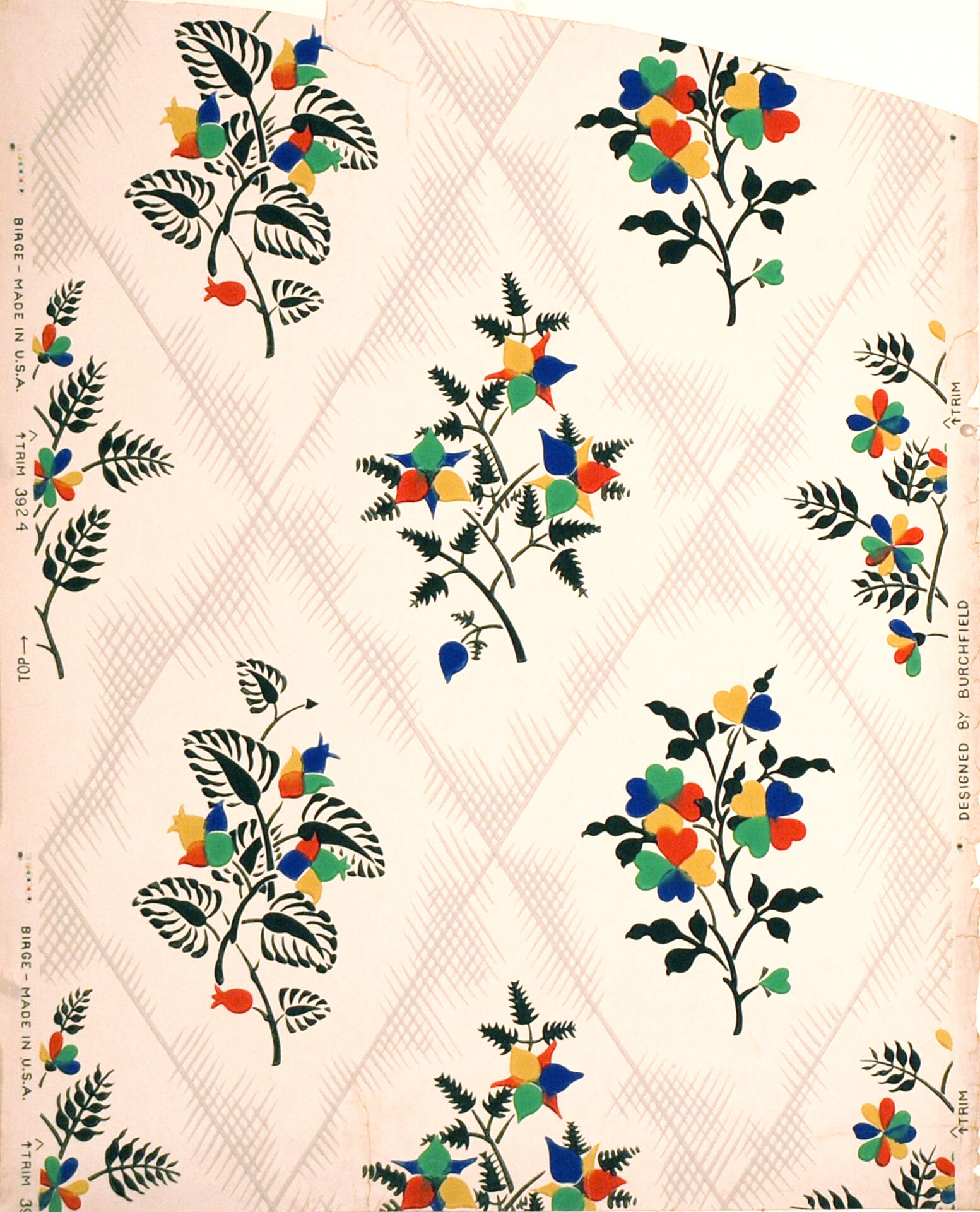 Stylized Flowers in Diagonal Pattern