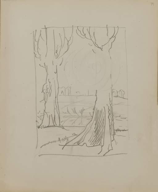 Untitled (sketch of a trees in a field)