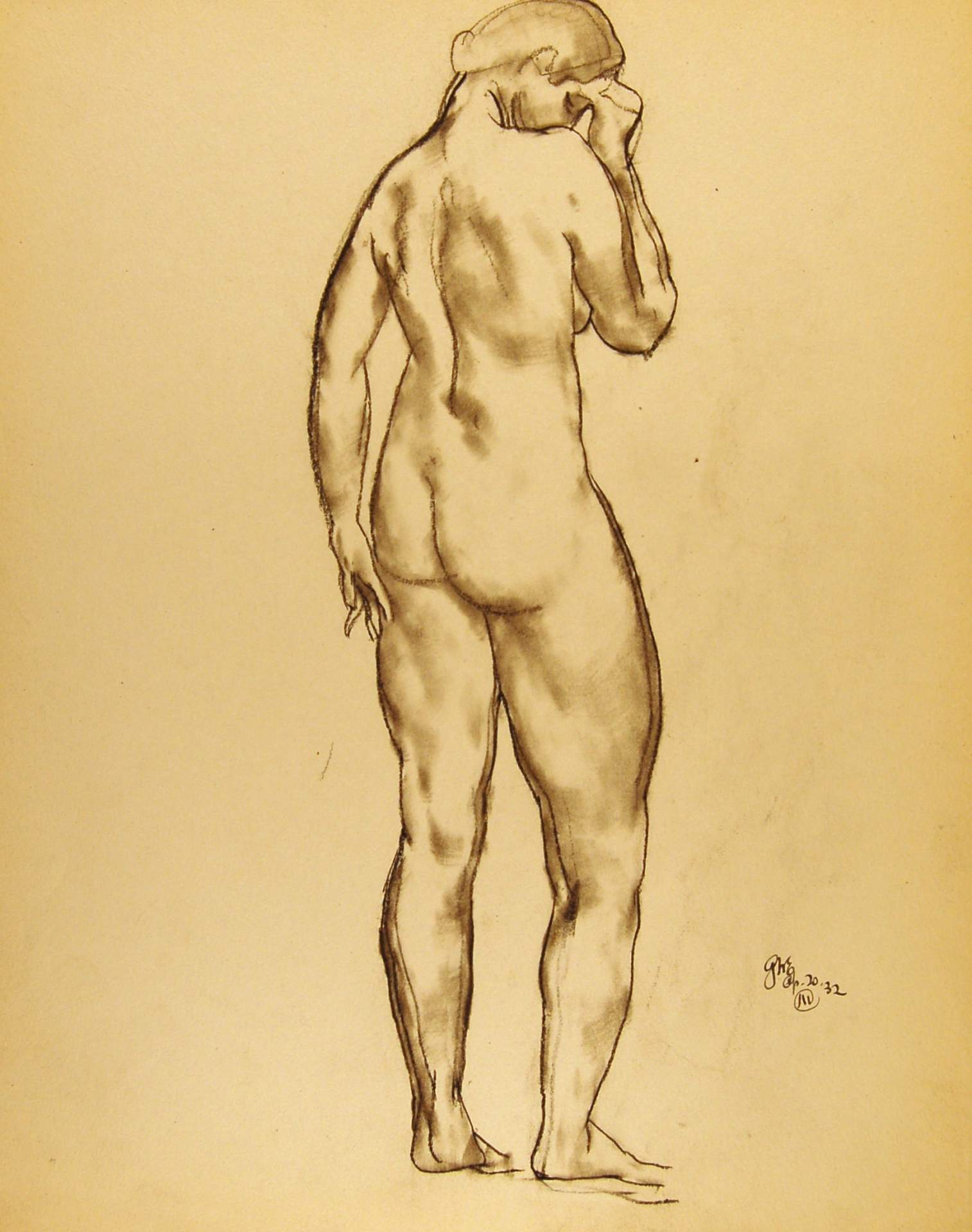 Standing Female Nude, Fist to Forehead