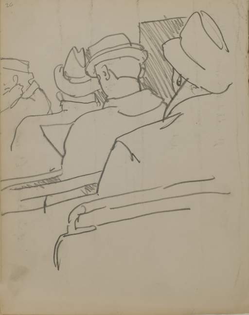 Untitled (sketch of men sitting from behind)