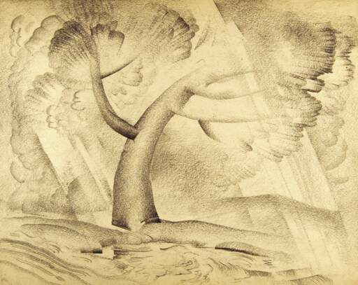 Tree in Windblown Landscape