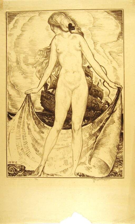 Female Nude with Sea and Ship Backgroud