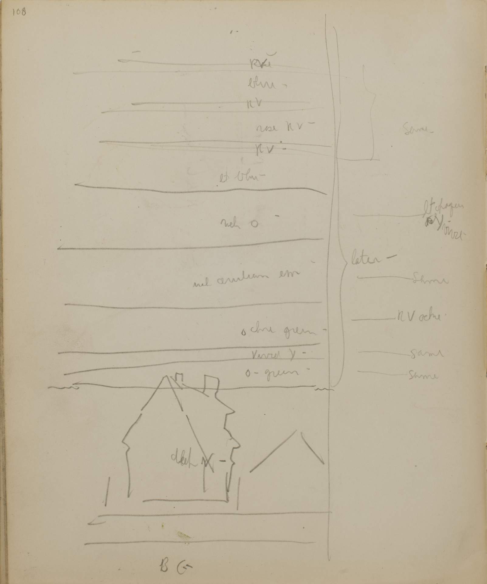 Untitled (sketch of house and sky)