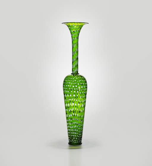 Green Mosaic Vase with White Polka Dots